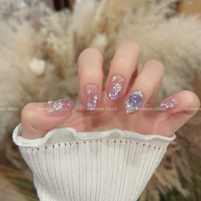 Mo Zai Original【Galaxy Purple Tears】Wearable Nails 2026 Purely Handmade Nail Pieces Dreamy Fairy Purple Diamond T1546