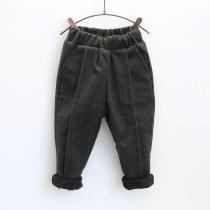 Autumn and winter new wool pants fashion Korean version of childrens pants solid color casual Harlan pants wool pants long pants