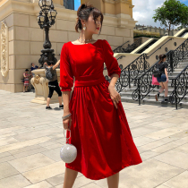 2020 Autumn new ethnic style red dress velvet soft and comfortable dress dress