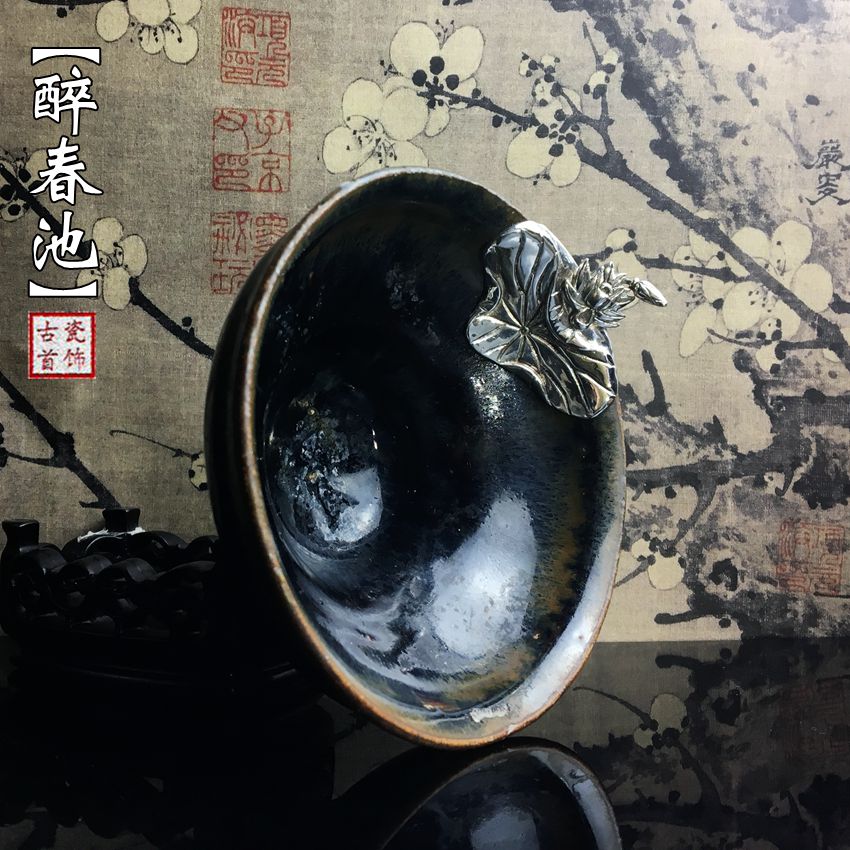 The Song Dynasty Point Tea Jianchun Tool Porcelain Repair Porcelain repair Porcelain Mend and Supplement Hand Inlaid Delicate Pure Silver and Porcelain Tea Cup-Taobao