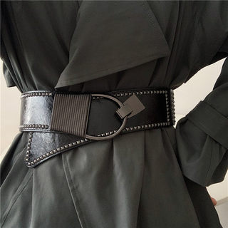 Black Genuine Leather Wide Waist Belt for Women, Decorative Accessory for Coats, Trench Coats, Suits, Dresses, Autumn and Winter 2025 New Style Cowhide Belt