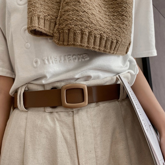 Milk Tea Color Genuine Leather Women's Belt 2022 New Fashion High-End Style to Match Jeans Belt Decorative Belt Versatile