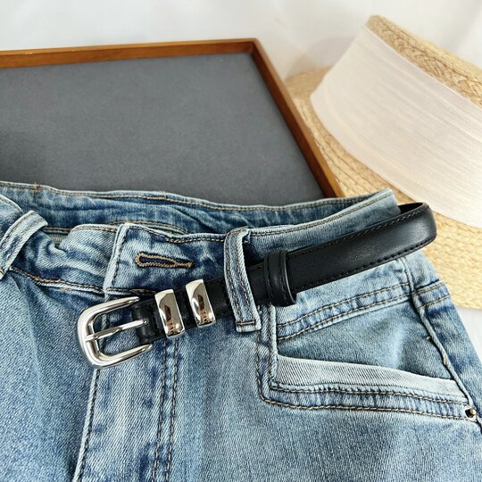 Black Genuine Leather Designer Belt for Women, 2025 New Fashion, High-End Feel, Jeans Belt, Summer