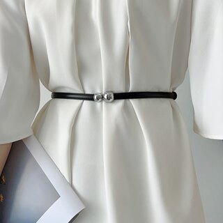 Black Genuine Leather Women's Belt, Decorative Accessory for Dresses, 2025 New Style, High-End Adjustable Waist Chain Belt