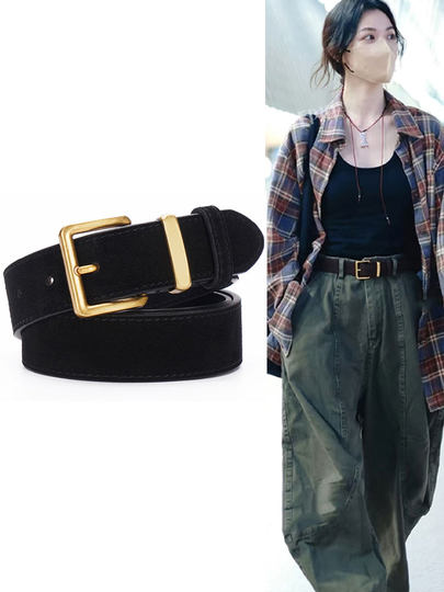 Brown Genuine Leather Women's Belt, 2025 New Model, Suitable for Jeans, High-End Suede Leather Belt for Women