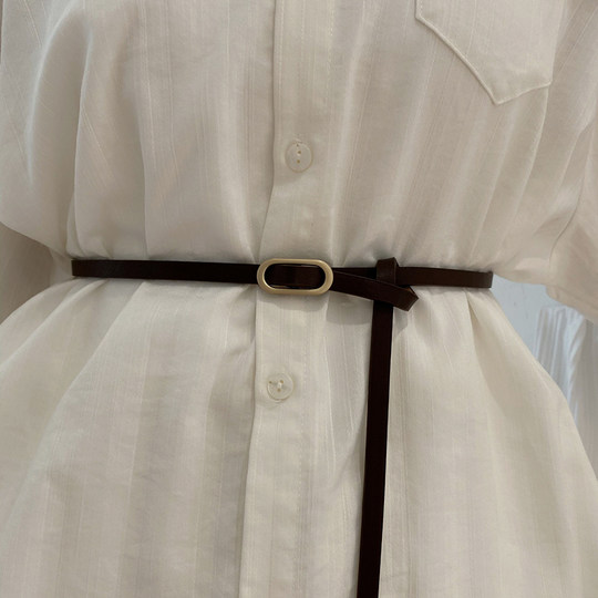 Black High-End Women's Thin Belt, Women's Decorative Accessory for Dresses, Genuine Leather Autumn and Winter Style, Small Leather Belt with Knot, Versatile