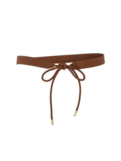 Brown Knotted Coat Belt for Women, Decorative 2025 New Style, High-End Women's Genuine Leather Thin Belt, Versatile Accessory
