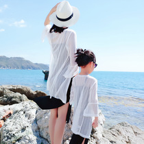 Pro-daughter dress female dress foreign air sunscreen Air conditioning clothing Cape Beach Seaside Tourist Holiday With Long Trumpeter Sleeves Breathable