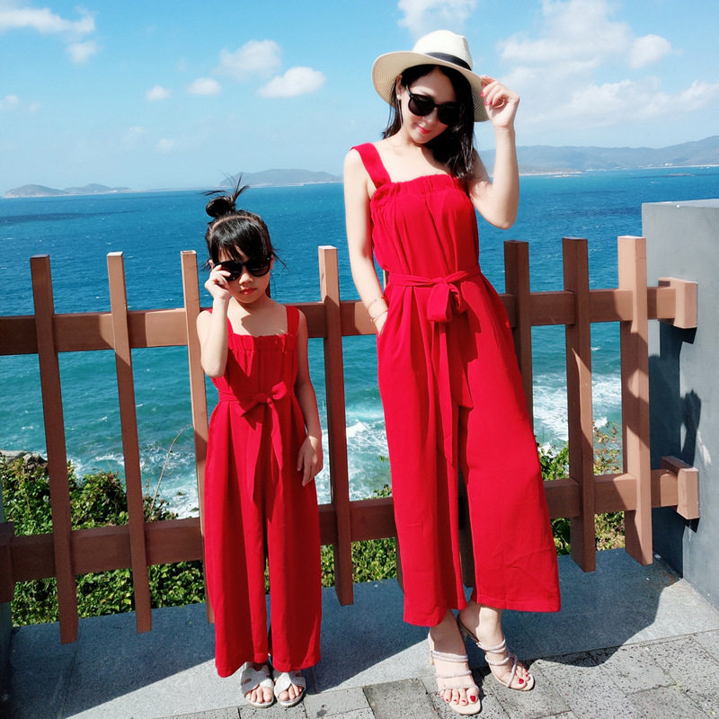 Parent-child dress mother and daughter dress Western style 2021 new trendy bohemian wide-leg pants jumpsuit suit large size seaside
