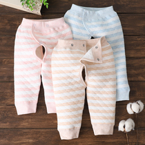 0-3 months newborn baby three-layer cotton warm underwear 6 newborn 9 male and female baby boneless open pants