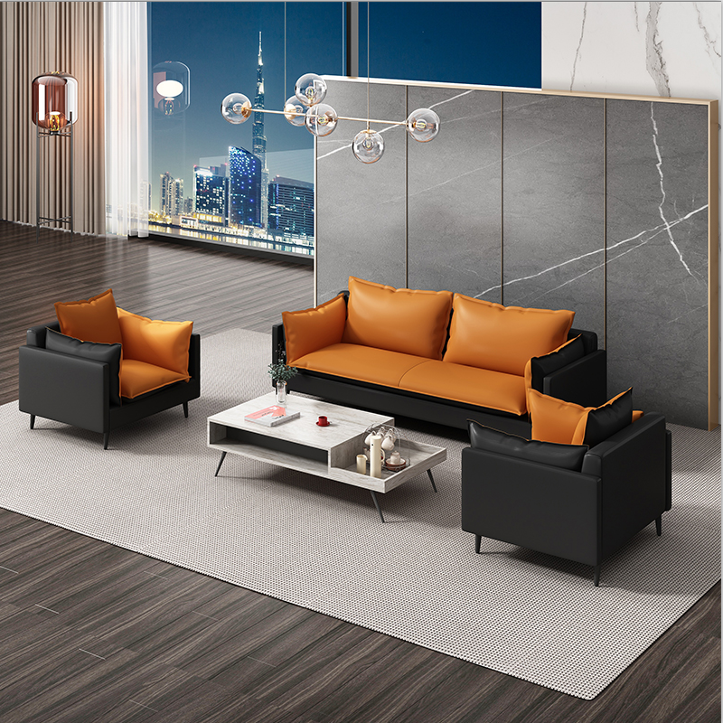 Lotte Furniture Office Sofa Tea Table Composition Sipili Bull Leather Collage Brief Modern Leisure Reception Negotiation Room
