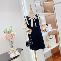 Girls wood knitted dress 2021 Winter dress of the new Zhongba Han Edition temperament wind sweater dress