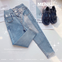 Girls jeans spring dress 2022 new products in the big child Han Edition hot drill trousers for childrens wear