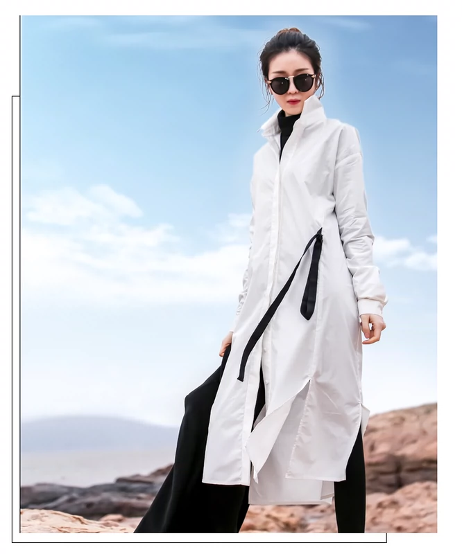 Áo sơ mi nữ tay dài 2018 xuân mới phong cách dài phần phiên bản Hàn Quốc bên hông xẻ tà váy cotton trắng hoang dã sơ mi công sở nữ