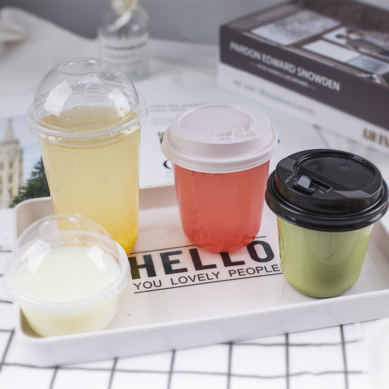 Disposable plastic milk tea cup 700 net Red U type fat Cup 9 caliber 360 beverage cup delivery Cup with lid customization