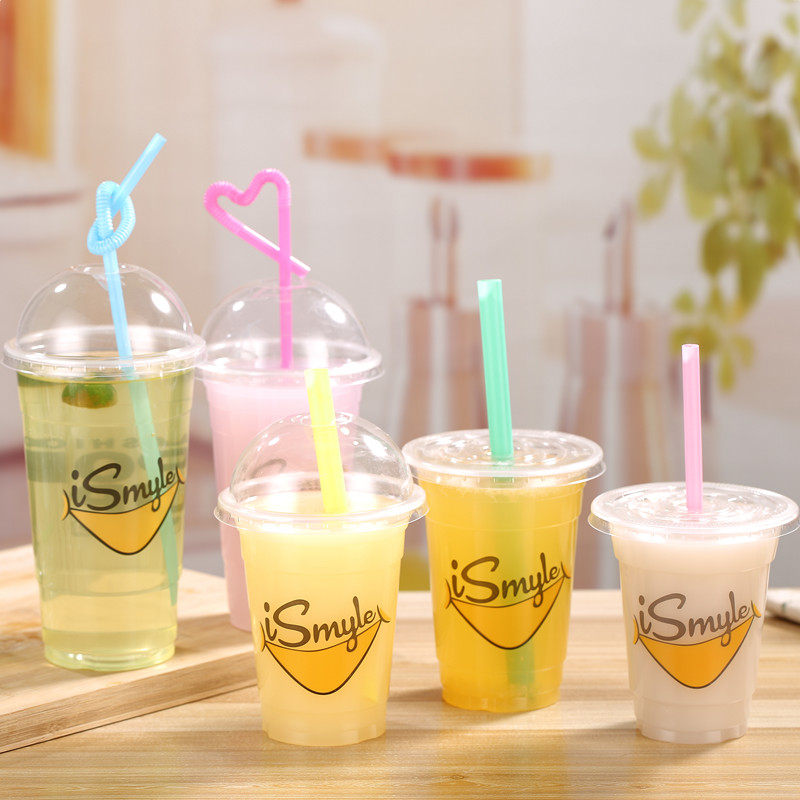 Disposable milk tea cup plastic cup 360 juice beverage cup 500 thickening 450 smiley face 700ml commercial customization