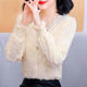 加绒/薄款洋气打底衫女秋冬装2025气质V领蕾丝边雪纺衫超仙气上衣