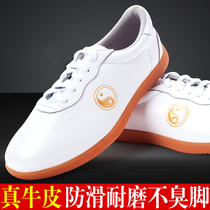 Tai Chi Shoes Mens Soft Bull Leather Martial Arts Shoes Womens Bull Gluten Bottom Taijiquan Shoes Middle Aged Practice Shoes Genuine Leather Spring Summer Autumn