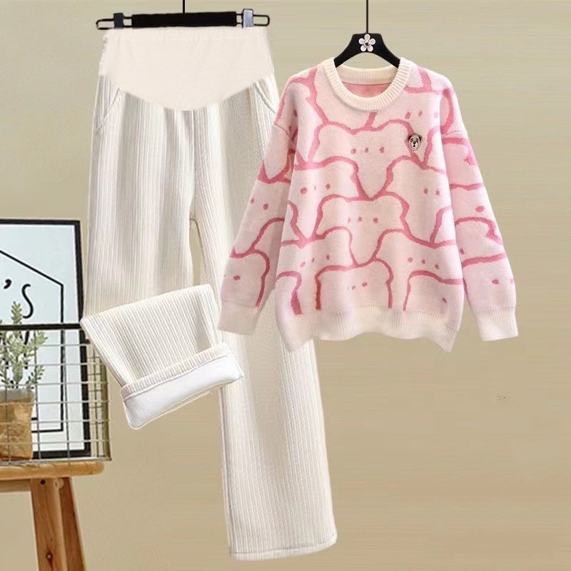 Pregnant woman autumn winter clothing two sets of gestational women's autumn 2023 new suit loose big code early autumn sweater pants-Taobao