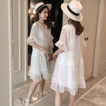 Pregnant woman in late pregnancy spring clothing sweet and beautiful 2021 The new pregnancy woman dress does not explicitly have a cover for a summer dress suit
