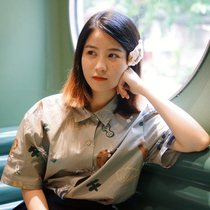 mewji inexplicable original design hand painted cute JK kitty day system pure cotton loose printed shirt summer blouse