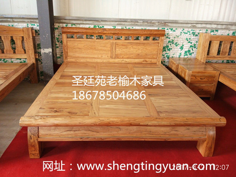 giường cũ elm gỗ phong cách châu Âu tăng gấp đôi giường nôi đôi single master bedroom hồi chạm khắc gỗ có lỗ mộng hộp và mộng - Giường giường gỗ thông minh
