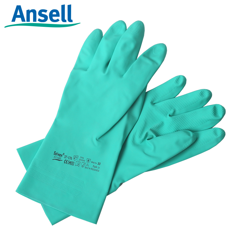 Ansell 37-176 acid and alkali solvent resistant chemical and oil resistant industrial labor insurance nitrile rubber protective gloves