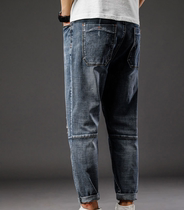 Spring and summer 2021 Tide brand mens washed pants plus fat jeans ankle-length pants fashion trend high waist fat