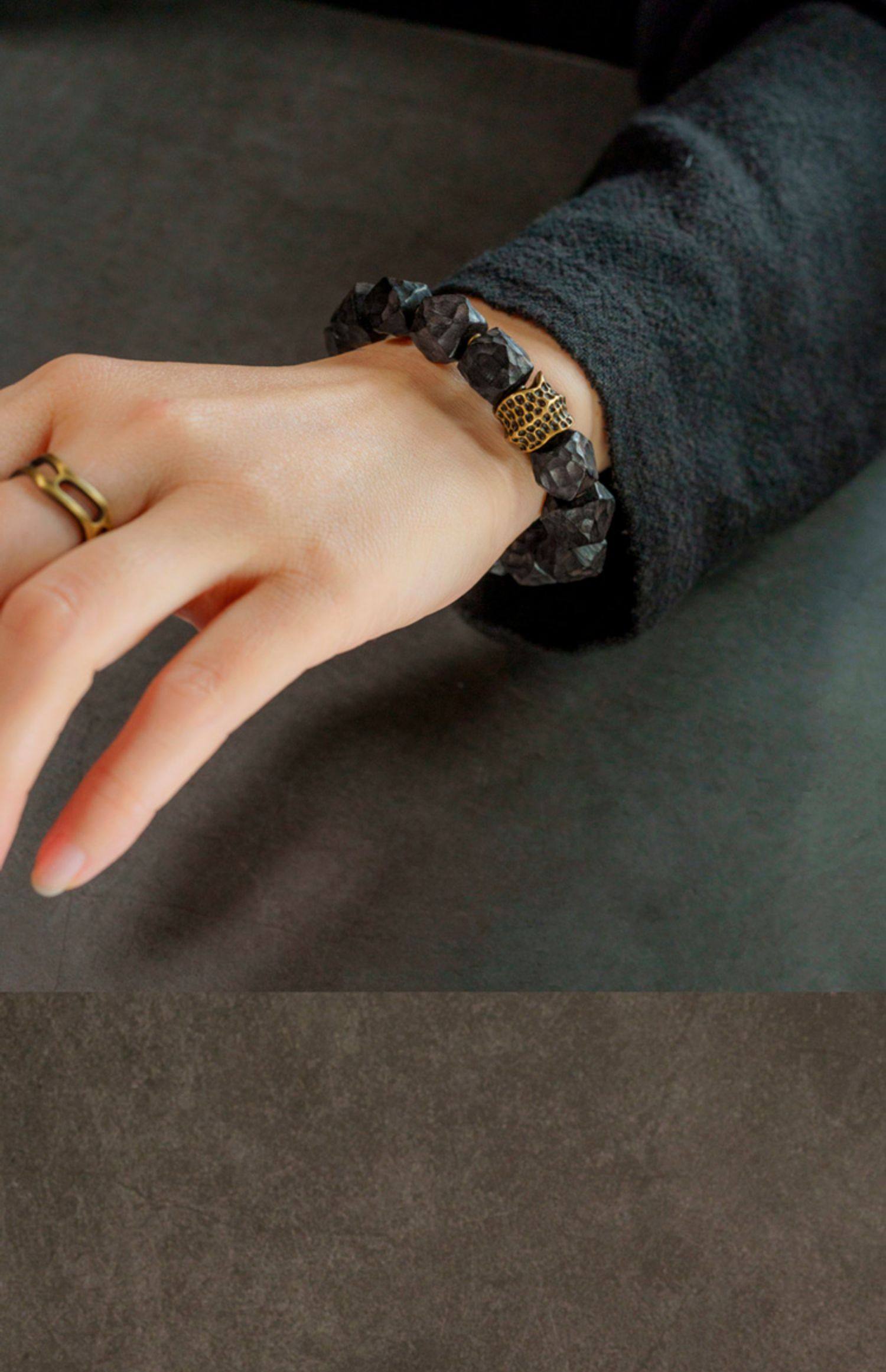 天然石ブレスレット 12mm ビーズ 黒檀×天然石デザイン 重厚感 メンズ レディース兼用 ユニセックスアクセサリー