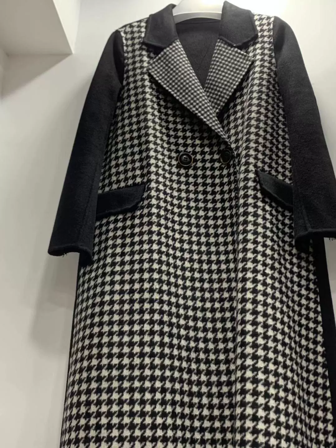 2019 áo khoác cashmere hai mặt mới của phụ nữ mùa thu và mùa đông houndstooth áo dài để giữ ấm - Áo len lót đôi