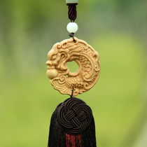 Boxwood carved fish dragon pendant car pendant ichthyosaur hanging ornaments Ping An brand play handlework accessories