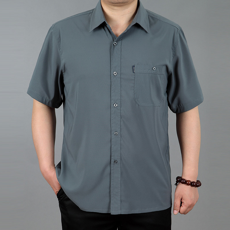 Middle-Aged and Elderly Men's Mulberry Silk Short-Sleeved Shirt, Loose Fit, Solid Color, Summer Wear for Seniors, Thin Silk Shirt Middle-Aged and Elderly Men's Mulberry Silk Short-Sleeved Shirt, Loose Fit, Solid Color, Summer Wear for Seniors, Thin Silk Shirt