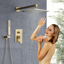 Brushed gold antique faucet Hot and cold all copper in-wall concealed shower set Shower bathroom mixing valve