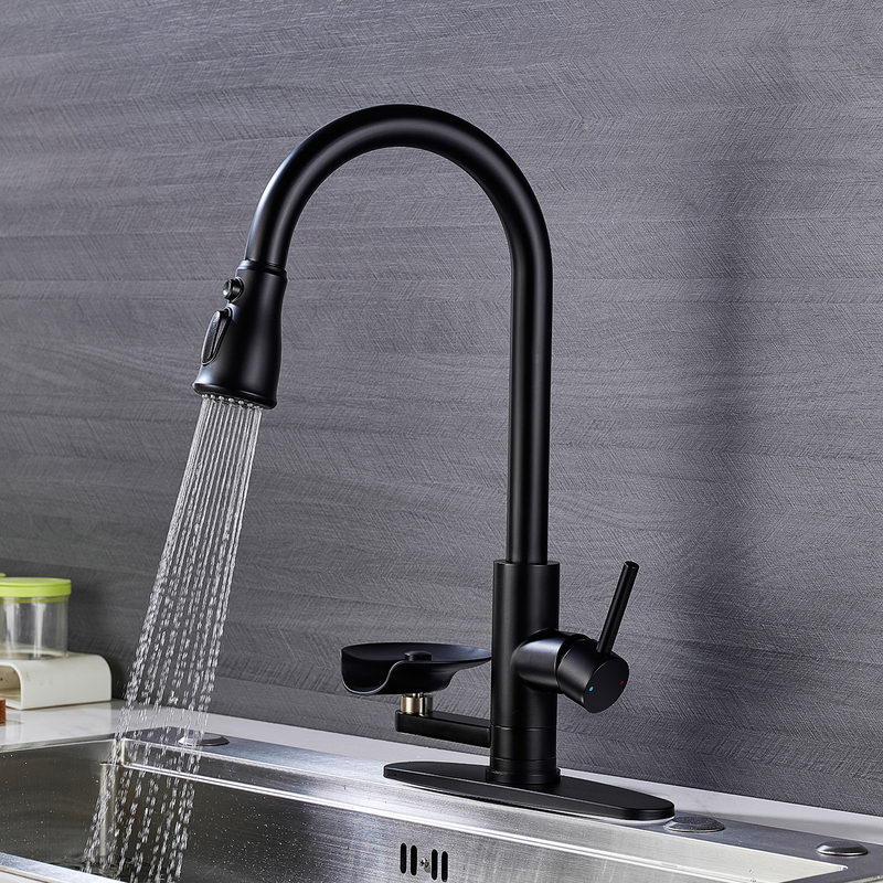 Stainless Steel Hot and Cold Kitchen Faucet Pull-Out Type with Cup Washer for Sink, Dish Basin, and Sink Faucet, Rotatable, Black