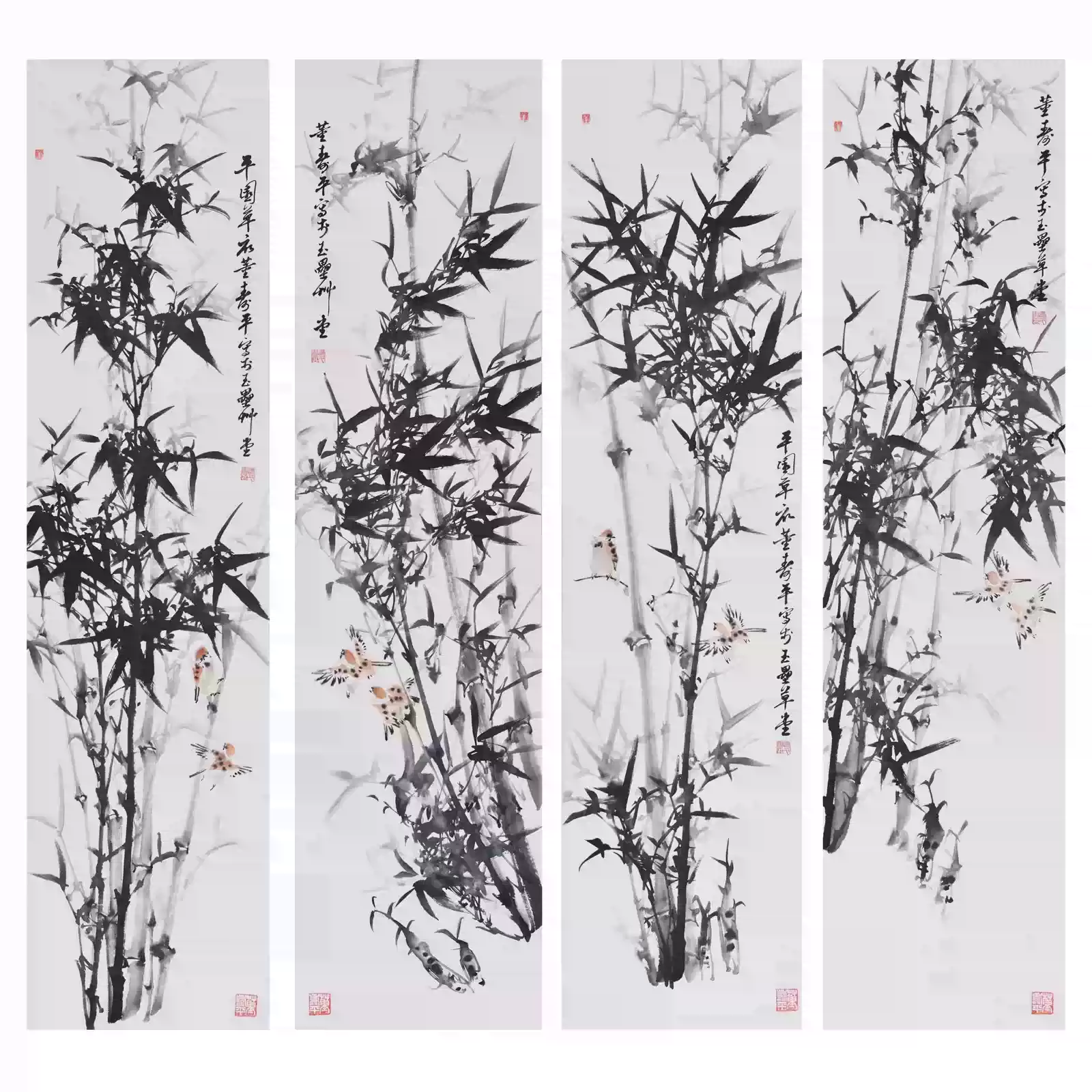 纯手绘四尺对开书房写意花鸟竹子墨竹四条屏名人字画国画中国书画-淘宝