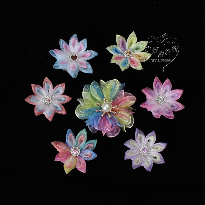 漸層圓點雪紗帶蝴蝶結髮飾頭飾絲帶花束禮品和風花朵手工diy材料