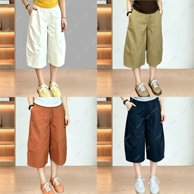 100% Pure Cotton Summer Thin Korean Style Fashionable Petite Cropped Wide-Leg Scimitar Pants for Women, Elegant and Slimming Casual Pants 100% Pure Cotton Summer Thin Korean Style Fashionable Petite Cropped Wide-Leg Scimitar Pants for Women, Elegant and Slimming Casual Pants