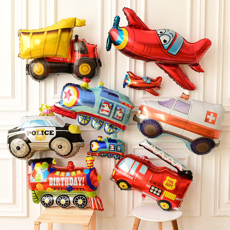 Birthday decoration project gas car fire truck ambulance police car tank school bus train aluminum film balloon layout