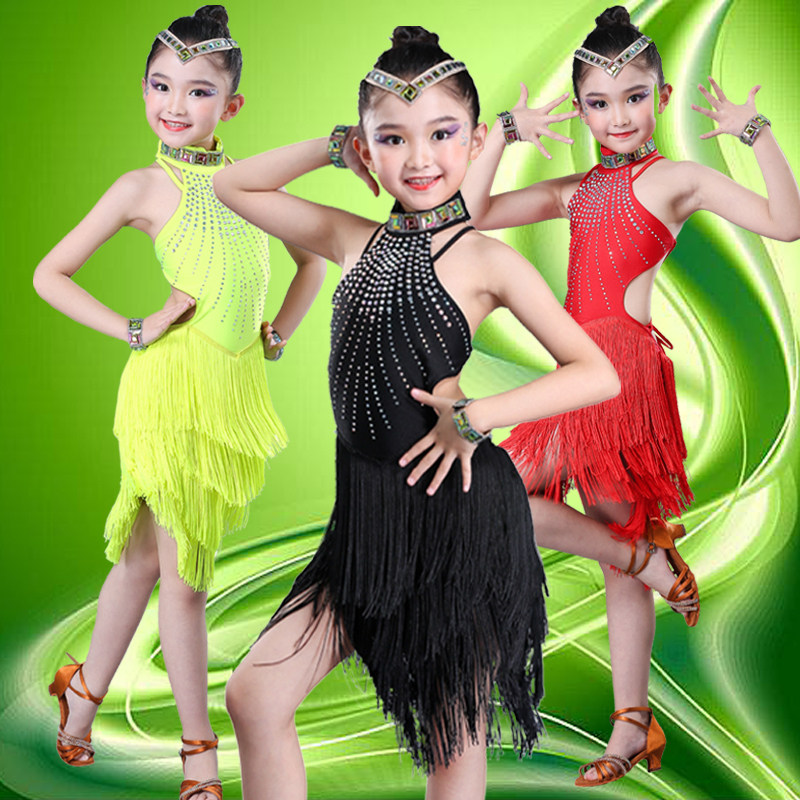 Latin dance clothing girls children's tassel diamond professional competition clothing girls Latin dance costumes performance clothing competition clothing