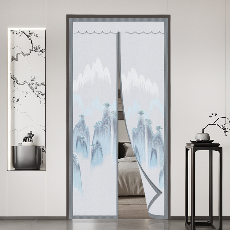  Summer Anti-Air Conditioner Curtain Magnetic No-Punch Fabric Partition Curtain for Home Bedroom Blocking Curtain