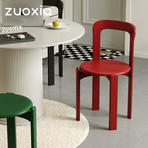左下 Стул Rey, скандинавский обеденный стул из массива дерева, дизайнерский ретро-гостиная, домашний красный средневековый простой стул для стола