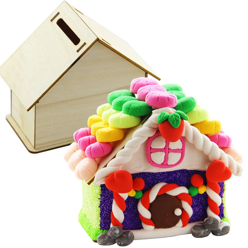 diy wooden white blank deposit money pot pearl snowflake clay clay deposit barrel children handmade house painted