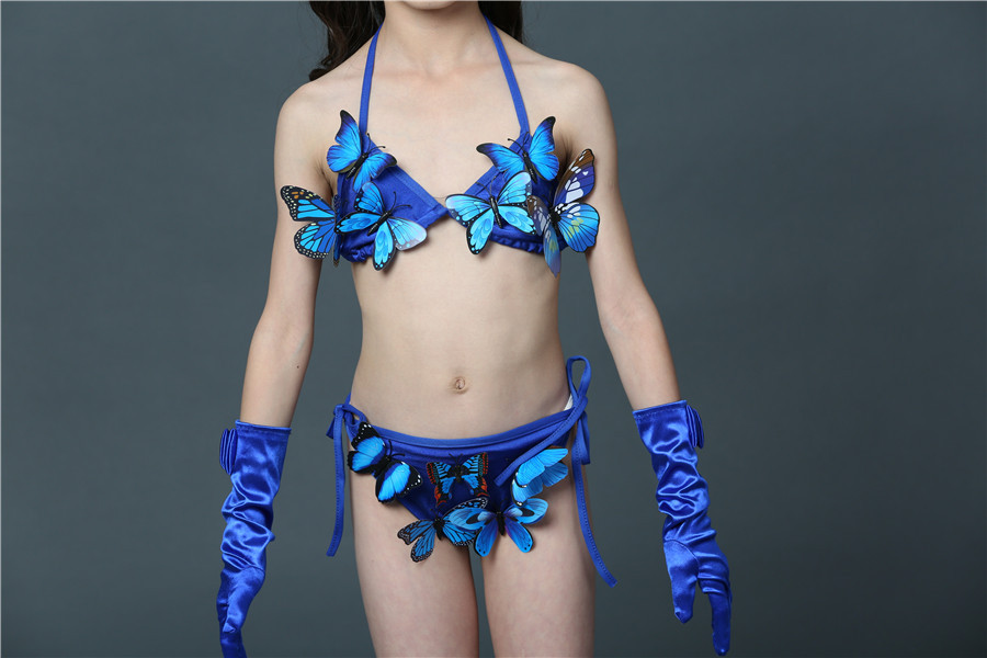 Cô gái sáng tạo Đồ bơi bướm Hiển thị bikini Áo tắm màu xanh Vimy Show Trình diễn Áo tắm mới Big Boy bikini cồ tròn hở lưng