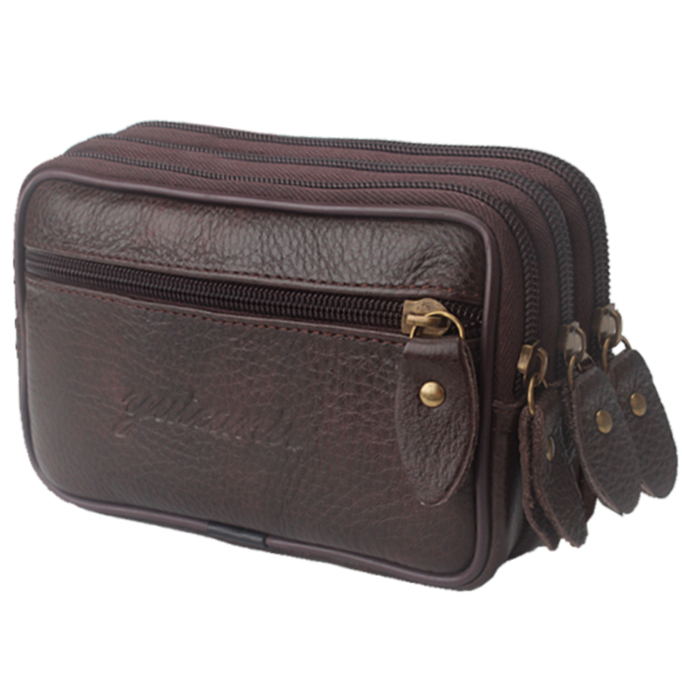 Genuine Leather 3-Layer Small Waist Bag with Large Capacity for Men, Suitable for Holding Phone, Keys, Driver's License, Cigarettes, and Money, Outdoor Mini Belt Bag Genuine Leather 3-Layer Small Waist Bag with Large Capacity for Men, Suitable for Holding Phone, Keys, Driver's License, Cigarettes, and Money, Outdoor Mini Belt Bag
