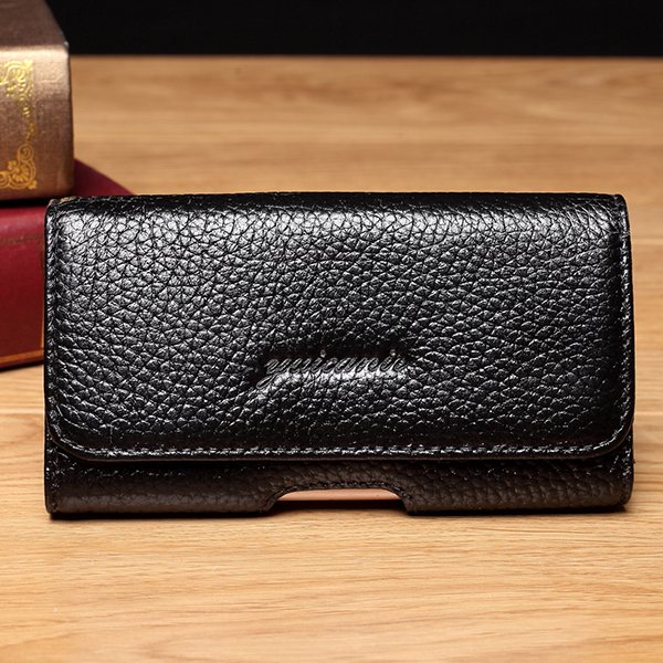 Men's Genuine Leather Phone Waist Bag, Belt-Worn, Horizontal Style, Ultra-Thin, for 4.7/5.0/5.5/ 6.57inch Inch Phones, Phone Waist Pouch Leather Case