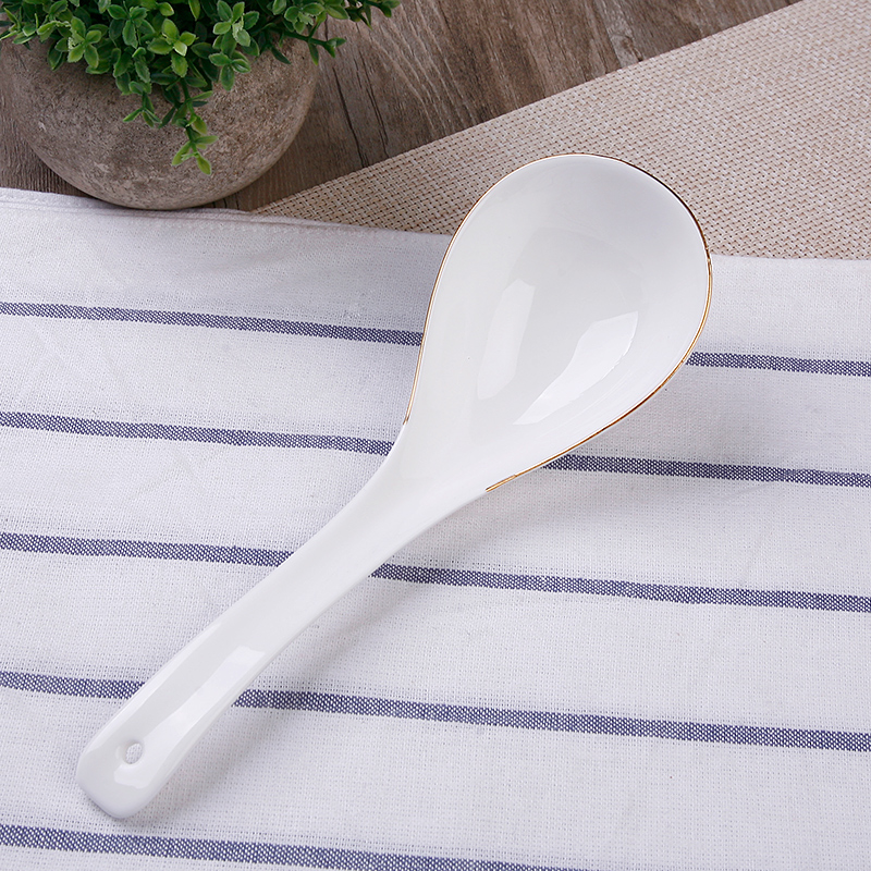 Big spoon ipads porcelain rice ladle household rice spoon, tangshan ceramic tableware long - handled spoon the see colour white ipads porcelain spoon