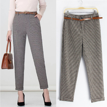 2021 Korean Plaid Daddy Pants Womens Autumn and Winter New Straight Slim High Waist Slim Casual Pants Harlem Pants Women