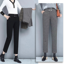 Casual woolen pants women autumn and winter 2020 new pants women straight tube nine-point pipe carrot pants Plaid Baihui Minzi
