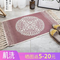 Nordic National Wind Cotton Linen Hand-woven Carpet Retro Bedroom Bedside Footbed Living-room Sofa Tea Table Mat