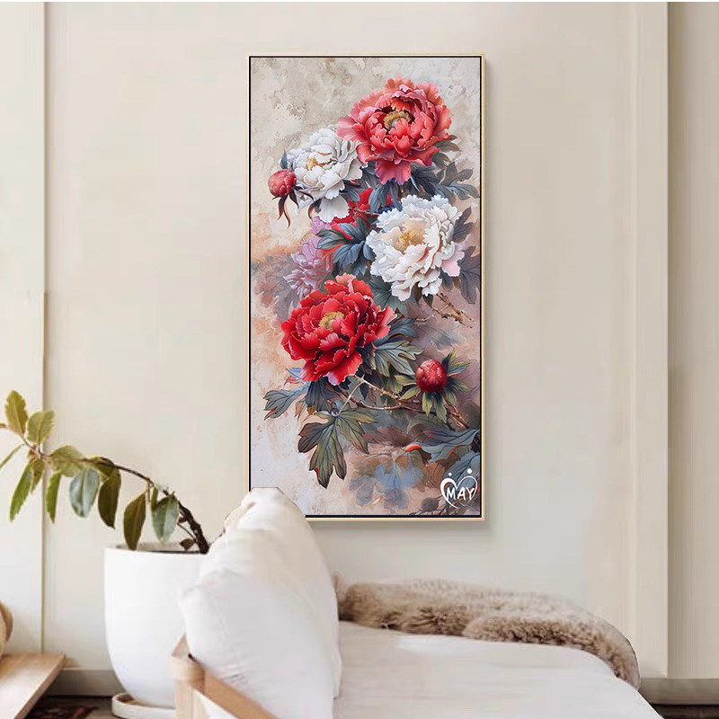 家里挂幅牡丹花油画，瞬间提升家居品味！手把手教你DIY填充油画